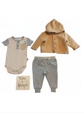 🔥5/$25🔥Rabbit + Bear Organic Baby 2-Piece Pants & Body Suit 0-3M + Coat 3-6M